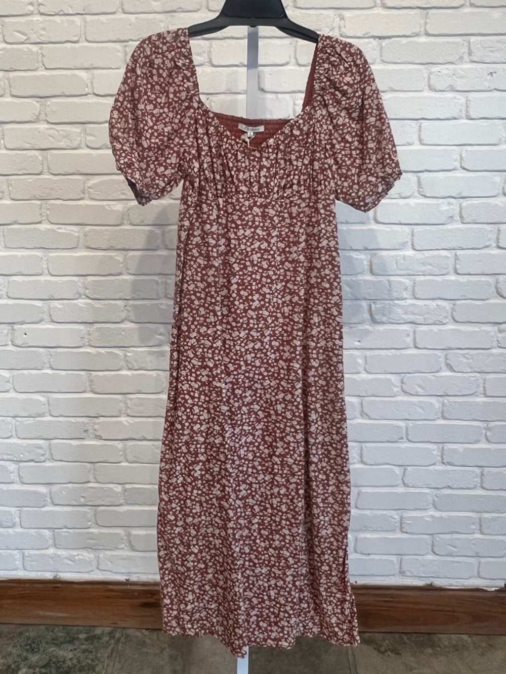 Z Supply Rust Floral Midi Dress with Puff Sleeves - Kiera Floral Midi Dress